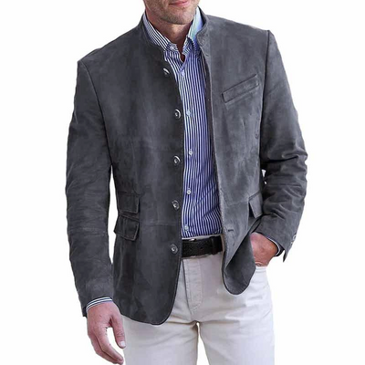 Men's Retro Stand Collar Single Breasted SliFitlti-pocket Blazer