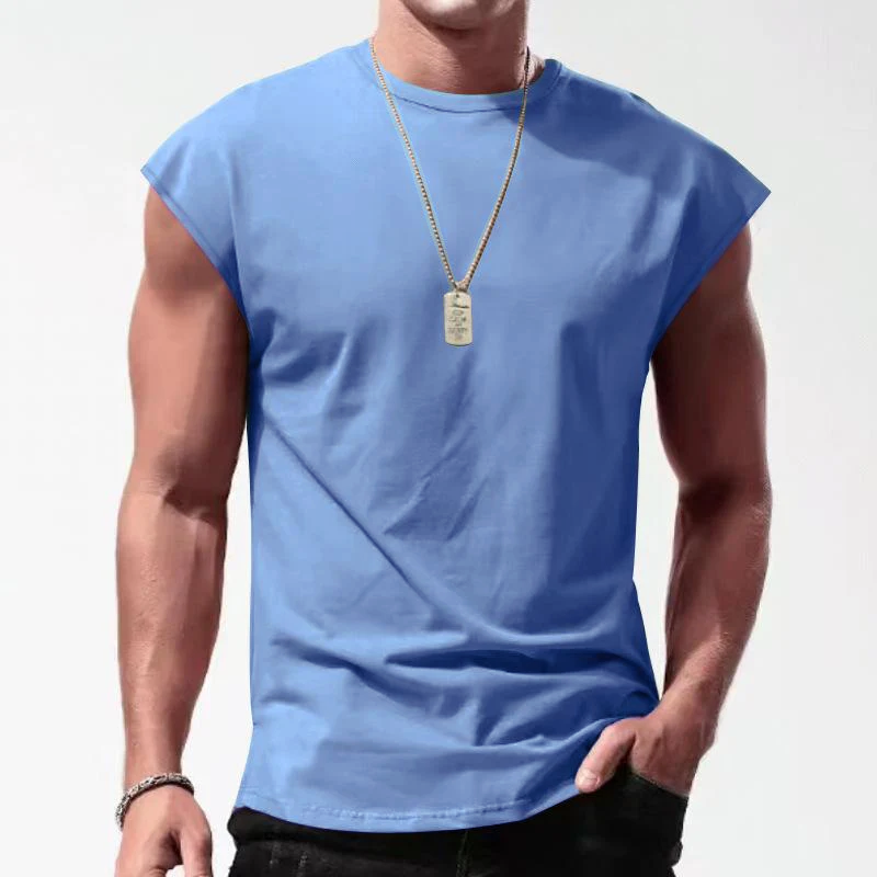 Men's Solid Loose Sleeveless  Sports T-shirt