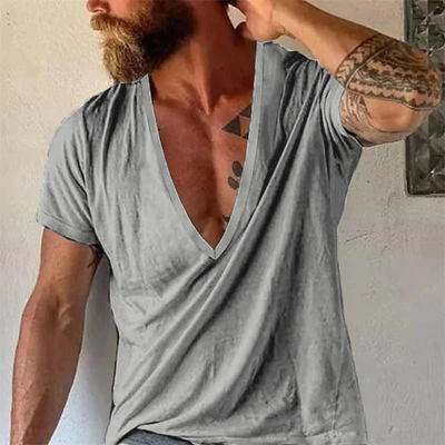 Men's Casal Solid Color Breathable Cotn V-Neck Short-Sleeved T-Shirt