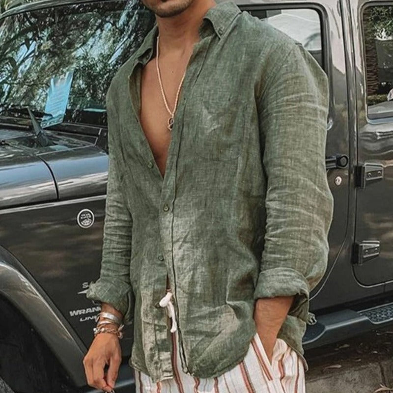 Javier® | Fashionable Linen Shirt With Collar And Button Placket