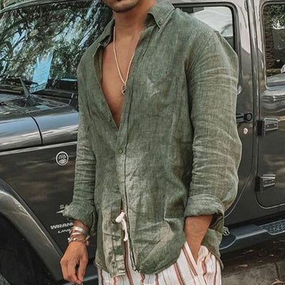 Javier® | Fashionable Linen Shirt With Collar And Button Placket