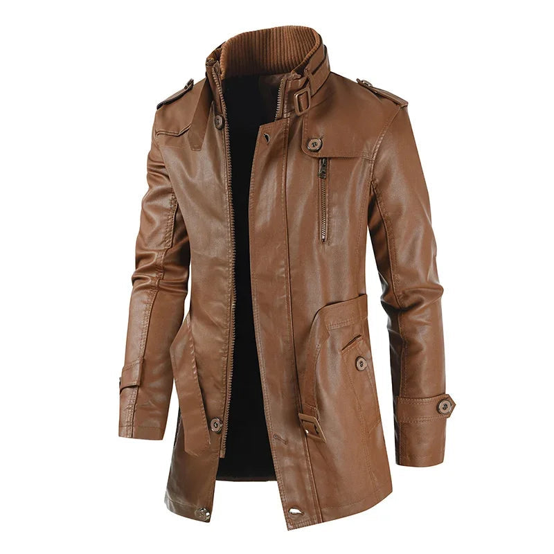 Pierce | Stylish long leather biker jacket