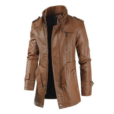 Pierce | Stylish long leather biker jacket