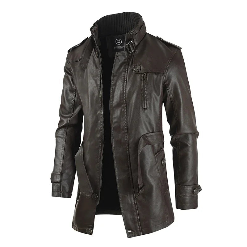 Pierce | Stylish long leather biker jacket