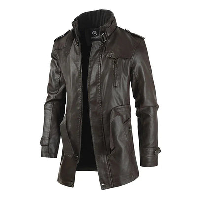 Pierce | Stylish long leather biker jacket