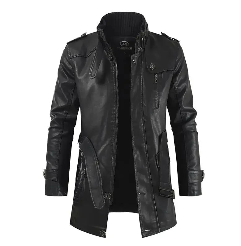 Pierce | Stylish long leather biker jacket