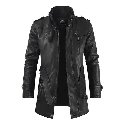 Pierce | Stylish long leather biker jacket