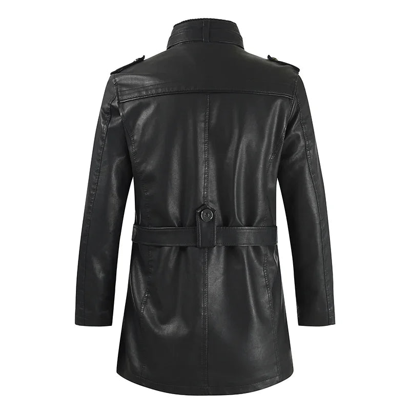 Pierce | Stylish long leather biker jacket