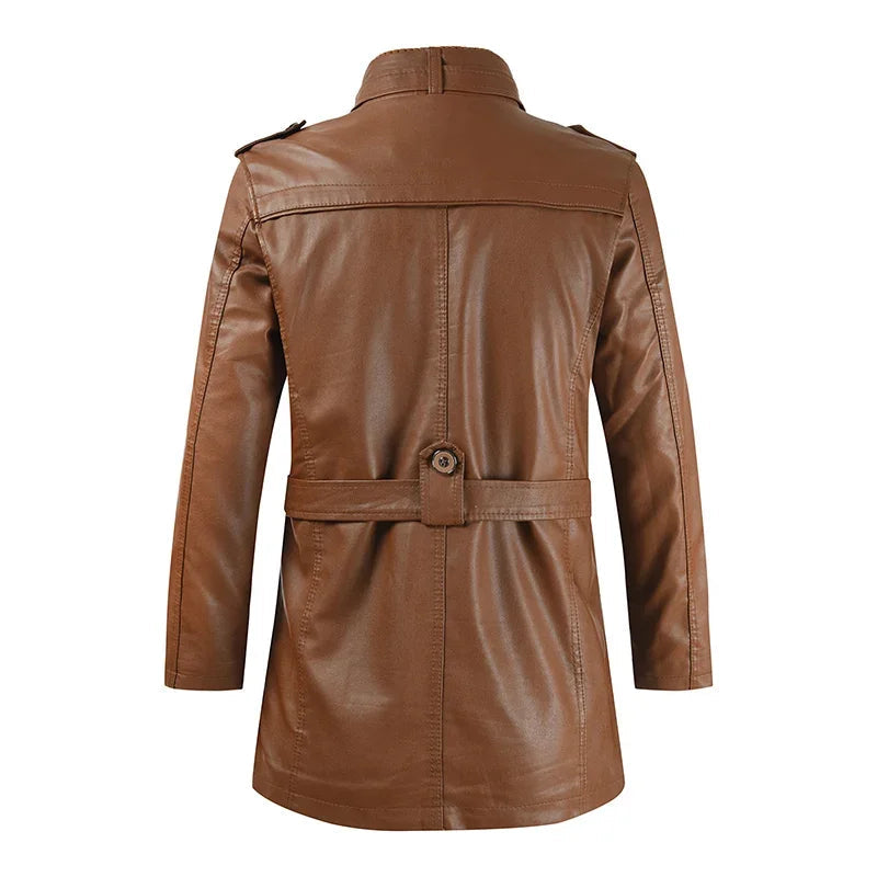 Myles | Elegant Long Leather Biker Jacket