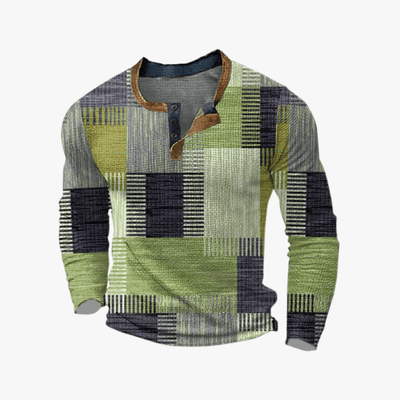 Hermes | Long Sleeve Retro Style Top for Men - Patchwork Look