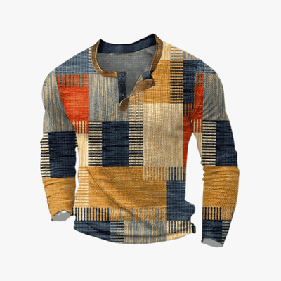 Hermes | Long Sleeve Retro Style Top for Men - Patchwork Look