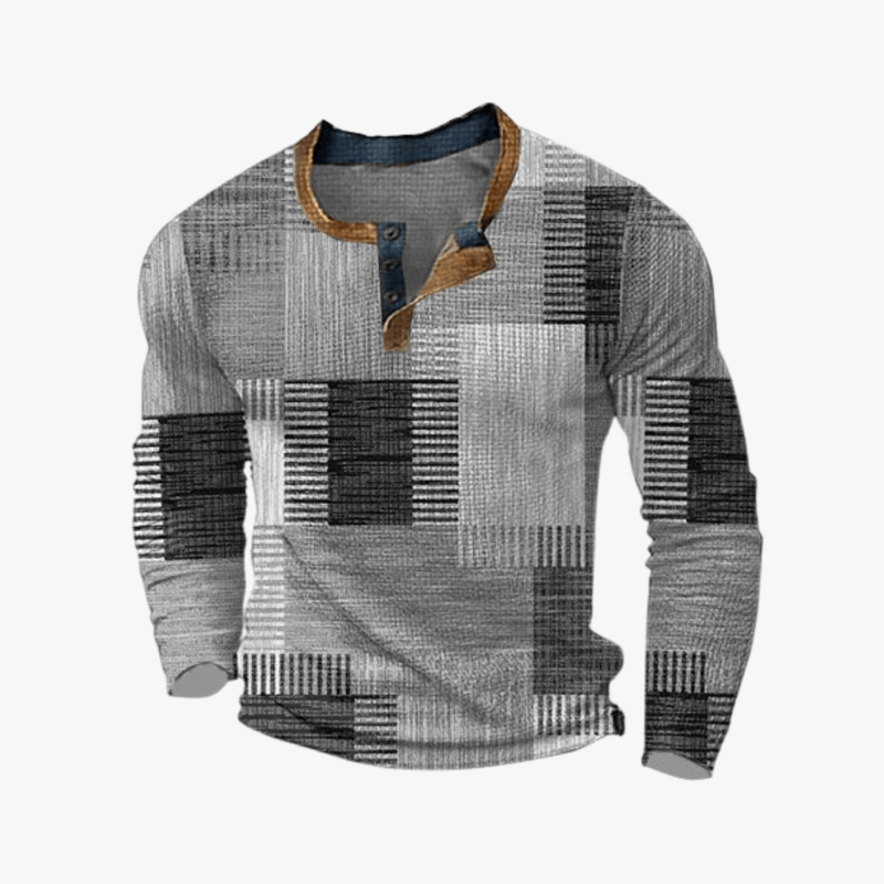 Hermes | Long Sleeve Retro Style Top for Men - Patchwork Look