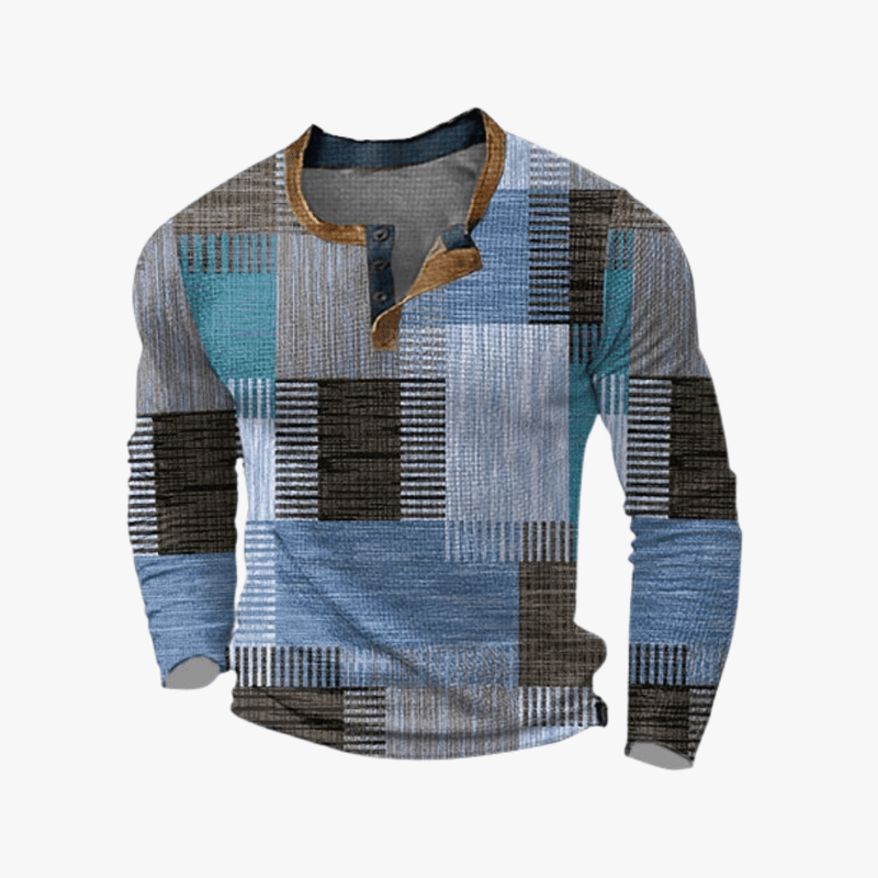 Hermes | Long Sleeve Retro Style Top for Men - Patchwork Look