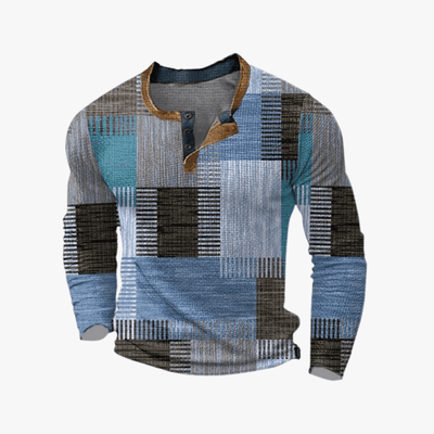 Hermes | Long Sleeve Retro Style Top for Men - Patchwork Look