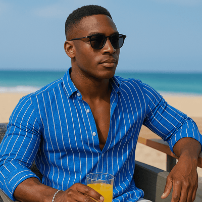 Jairus | Men Slim Fit Blue Striped Shirt