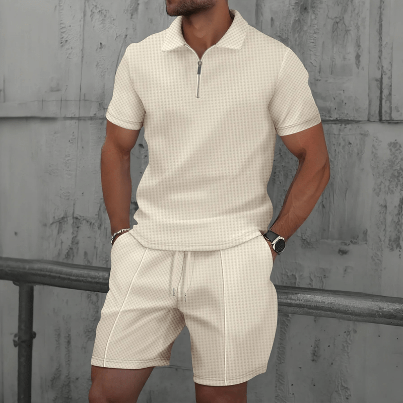 Erick | Men Soft Waffle Knit Summer Co-ord – Lightweight Matching Polo Shirt & Shorts