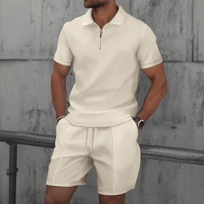 Erick | Men Soft Waffle Knit Summer Co-ord – Lightweight Matching Polo Shirt & Shorts