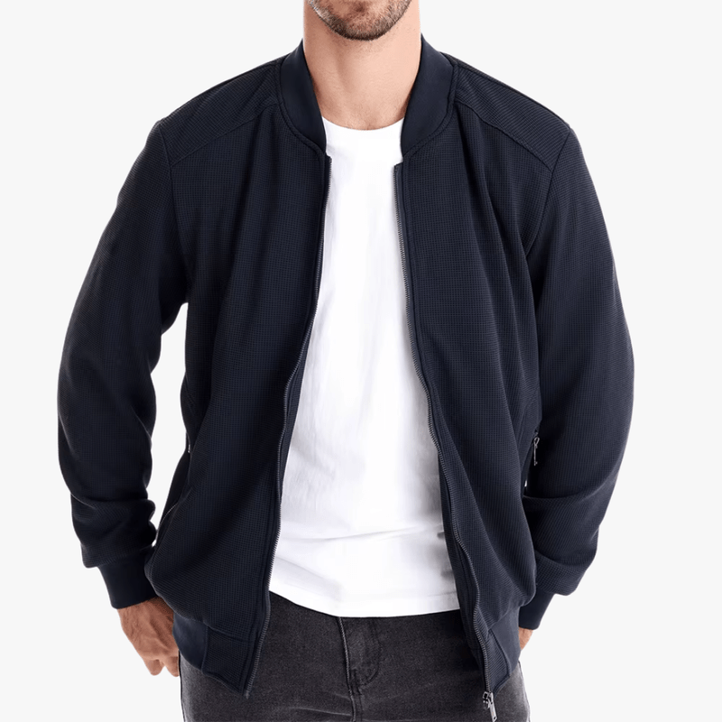 Eusebius | Men Waffle Bomber Jacket – Lightweight & Breathable - Textured Knit