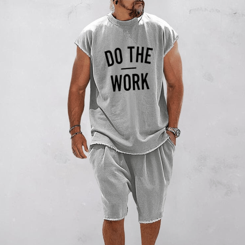 Facundo | Men's Cotton Co-ord Set Loose Fit – “Do The Work” Sleeveless & Shorts – Loose Fit