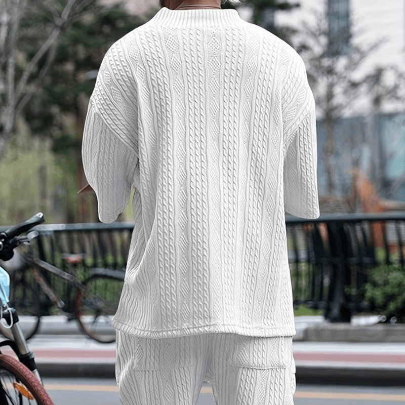 Philip | Men's Knitted Co-ord Set - Short Sleeve Top & Shorts - Men Summer essential V-Neck