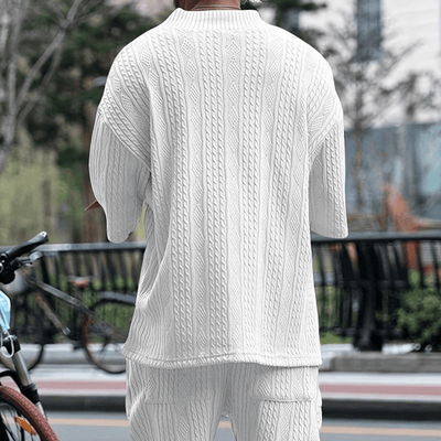 Philip | Men's Knitted Co-ord Set - Short Sleeve Top & Shorts - Men Summer essential V-Neck