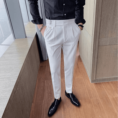 Iker | Men's Pleated British Cotton Trousers - High Waist Tailored Fit Pants - Business