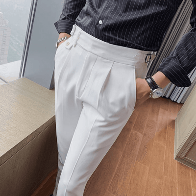 Iker | Men's Pleated British Cotton Trousers - High Waist Tailored Fit Pants - Business