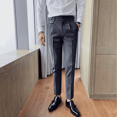Iker | Men's Pleated British Cotton Trousers - High Waist Tailored Fit Pants - Business