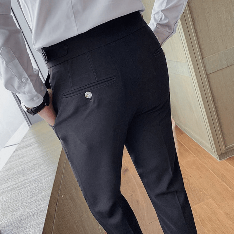 Iker | Men's Pleated British Cotton Trousers - High Waist Tailored Fit Pants - Business