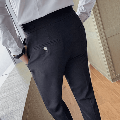 Iker | Men's Pleated British Cotton Trousers - High Waist Tailored Fit Pants - Business