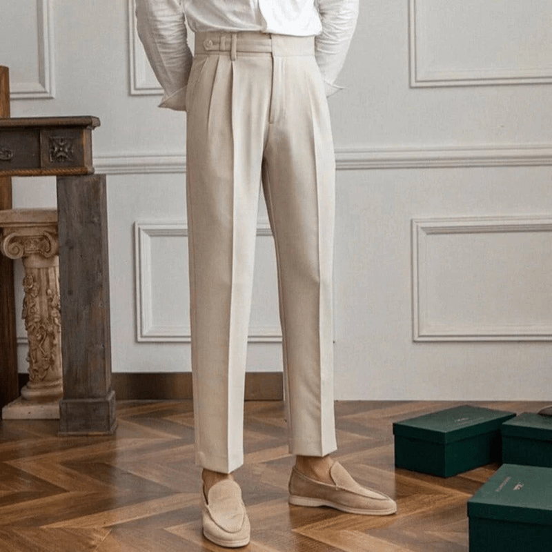 Luz | Men's Pleated Cotton Trousers - High Waist Tailored Fit Pants