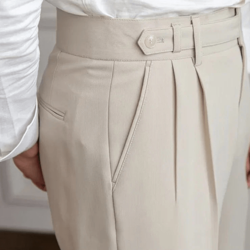Luz | Men's Pleated Cotton Trousers - High Waist Tailored Fit Pants