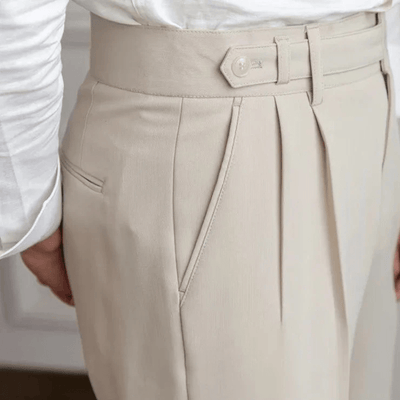 Luz | Men's Pleated Cotton Trousers - High Waist Tailored Fit Pants