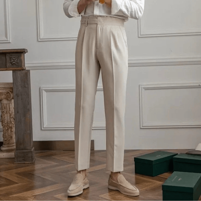 Luz | Men's Pleated Cotton Trousers - High Waist Tailored Fit Pants