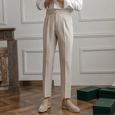 Luz | Men's Pleated Cotton Trousers - High Waist Tailored Fit Pants