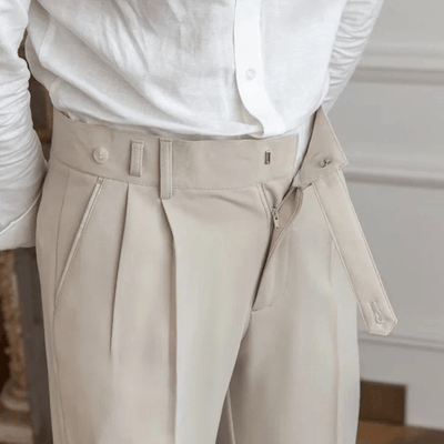 Luz | Men's Pleated Cotton Trousers - High Waist Tailored Fit Pants