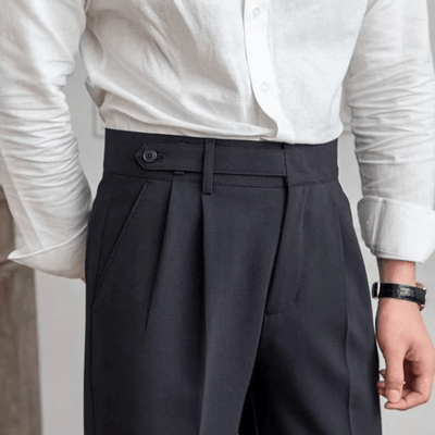 Luz | Men's Pleated Cotton Trousers - High Waist Tailored Fit Pants