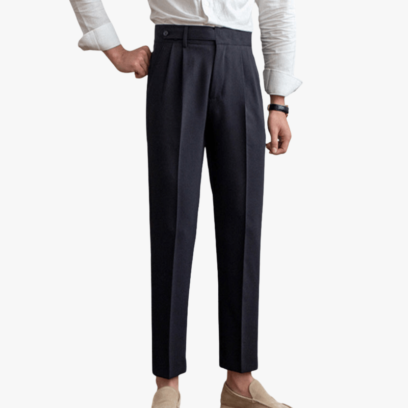 Luz | Men's Pleated Cotton Trousers - High Waist Tailored Fit Pants