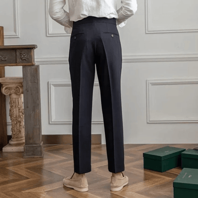 Luz | Men's Pleated Cotton Trousers - High Waist Tailored Fit Pants