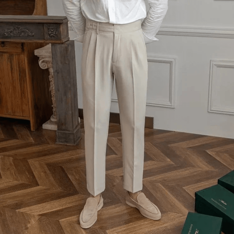 Luz | Men's Pleated Cotton Trousers - High Waist Tailored Fit Pants
