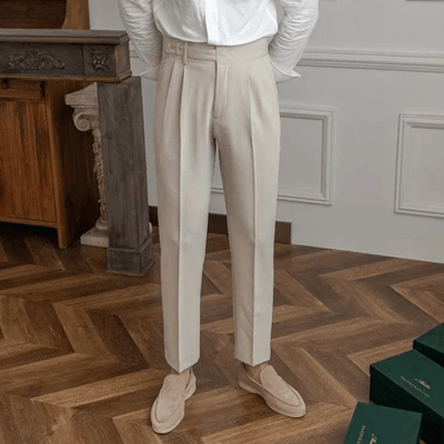 Luz | Men's Pleated Cotton Trousers - High Waist Tailored Fit Pants