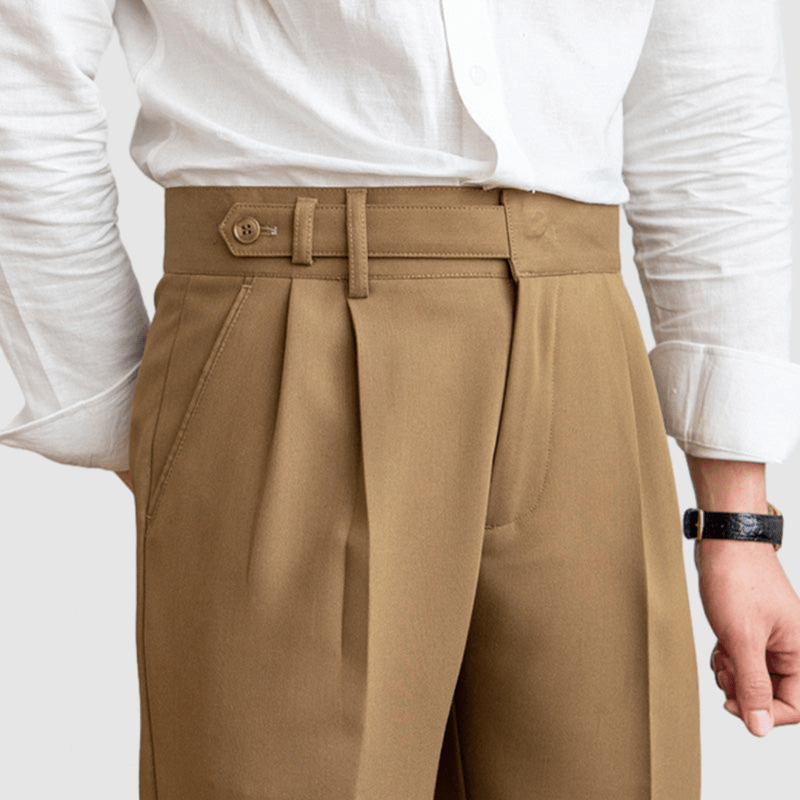 Luz | Men's Pleated Cotton Trousers - High Waist Tailored Fit Pants