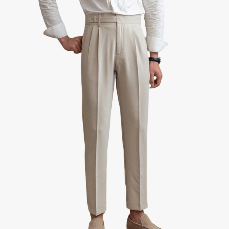 Luz | Men's Pleated Cotton Trousers - High Waist Tailored Fit Pants