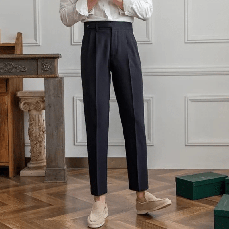 Luz | Men's Pleated Cotton Trousers - High Waist Tailored Fit Pants