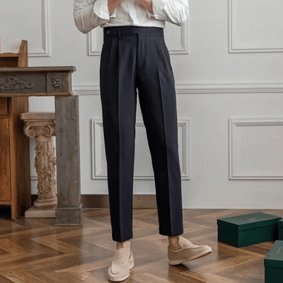 Luz | Men's Pleated Cotton Trousers - High Waist Tailored Fit Pants