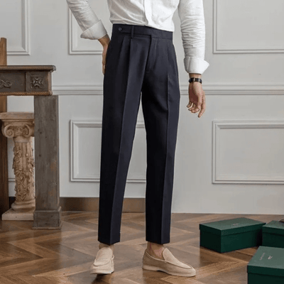 Luz | Men's Pleated Cotton Trousers - High Waist Tailored Fit Pants