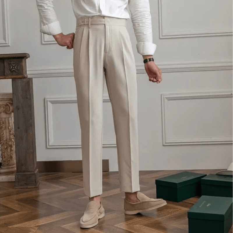 Luz | Men's Pleated Cotton Trousers - High Waist Tailored Fit Pants