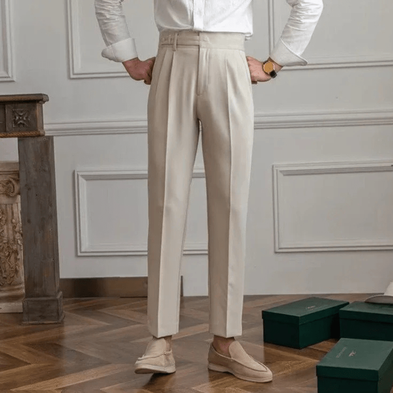 Luz | Men's Pleated Cotton Trousers - High Waist Tailored Fit Pants