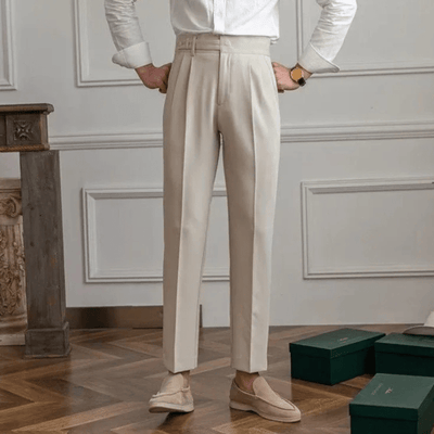 Luz | Men's Pleated Cotton Trousers - High Waist Tailored Fit Pants