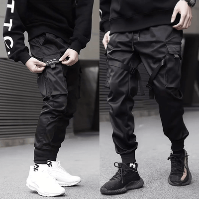 Taddeo | Men's Techwear Jogger Cargo Pants – Black Coated Street Style